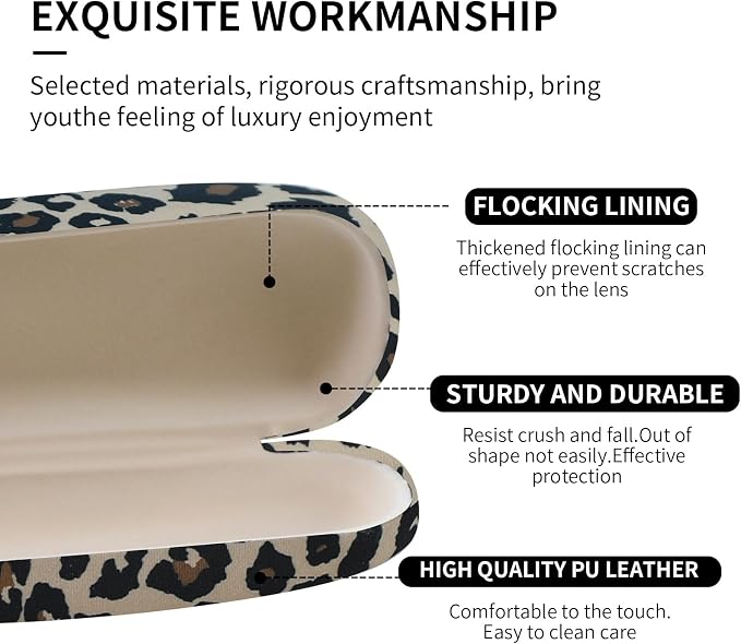 PERFECTSIGHT Hard Shell Eyeglasses Case, PU Leather Protective Glasses Case, Cute Eyeglass Case for Women Men Girls