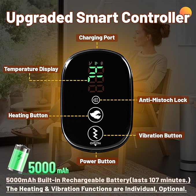 Cordless Knee Heating Pad, 3 in 1 Elbow & Shoulder for Arthritis Pain Relief, Rechargeable Heated Knee Brace with 3 Heat Levels and 3 Massages, Electric Supports Wraps for Joint, Gifts for Men Women