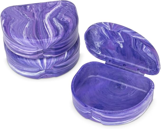 Practicon Marble Retainer Cases, Orthodontic Aligner Case, Mouth Guard Holder (3 Pack) (Purple)