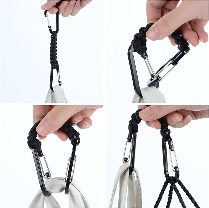 BRAVESHINE Paracord Keychain Carabiner Clip | D Ring Hanger Lanyard Hook | 7.3inch Long | for Stroller, Water Bottle, Key, Backpacks, Men, Women, Luggage, Car Seat Headrest, Fence, Bag Charms
