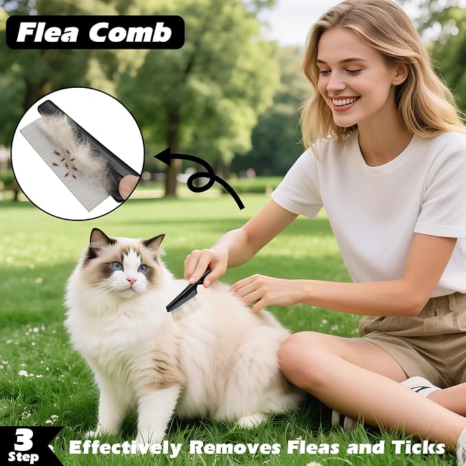 Professional 3PCS Self Cleaning Slicker Brush & Pet Grooming Rake & Flea Comb for Dogs,Cats and Horses | Double-Sided Dematting Comb & Skin Friendly Deshedding Grooming Tool | Pet Supplies (Purple)