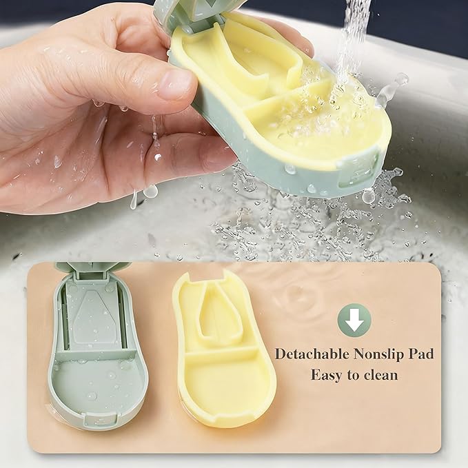 Pill Cutter Splitter for Small and Tiny Pills - Premium Silicone Precision Pill Splitter - Designed for Swallowing Difficulties & Pets. Nonslip Pad. Wrap-Around Blade Guard. Back Storage (Cyan)