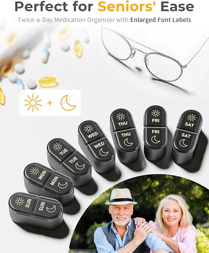AM & PM Pill Organizer 7 Days, Weekly Pill Case 2 Times a Day, Pill Box 7 Day, Medicine Pill Organizer for Travel, Vitamins, Fish Oils, Supplements