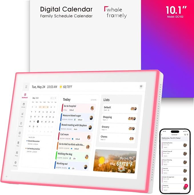 DXMART 10.1" Digital Calendar & Chore Chart, LED Reminder Light, Smart Touchscreen Interactive Display for Family Schedules, Digital Photo Frame Functon, Wall & Desk Mountable, Great for Organizing Your 2026 Calendar