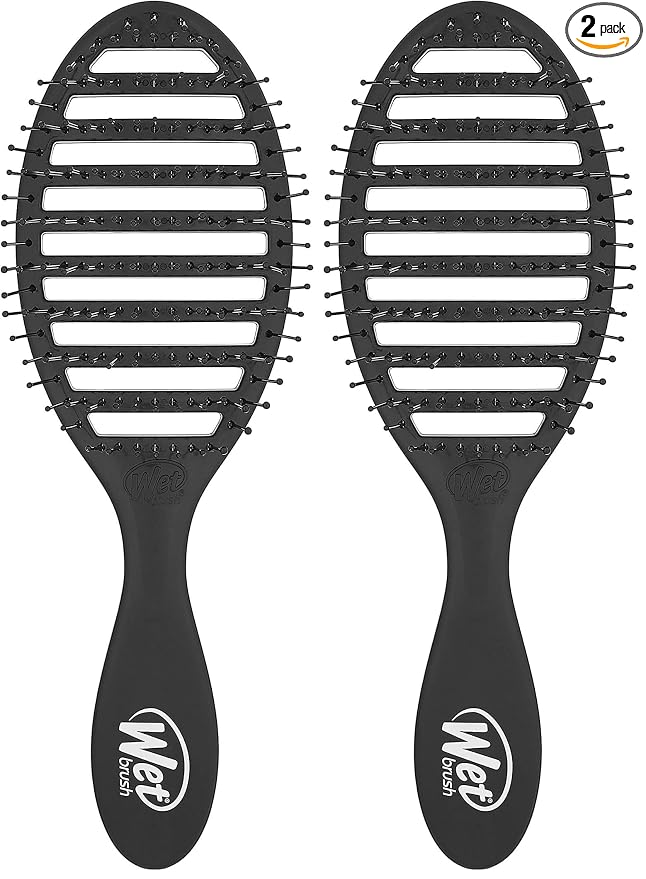 Wet Brush Speed Dry Hair Brush, Black, Vented Design & Soft HeatFlex Bristles, Blow Dry Safe, Ergonomic Handle Manages Tangles & Uncontrollable Strands, Pain-Free Hair Accessories (Pack of 2)