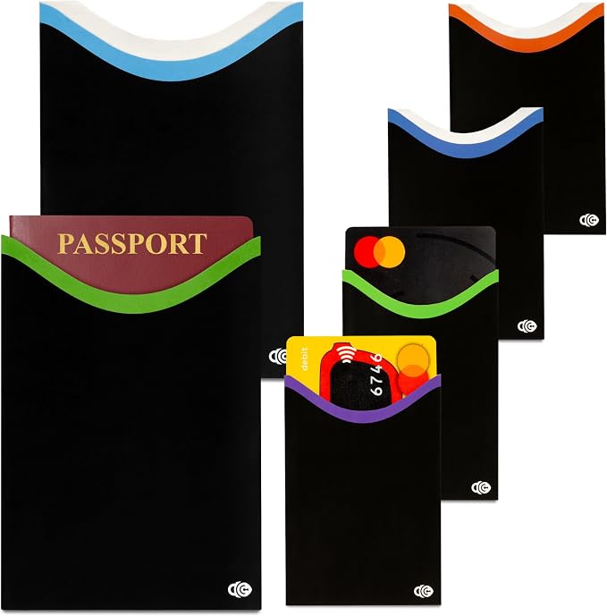 RFID Blocking Sleeves for Credit Cards & Passport (4 Short Side Card & 2 Passport Sleeves) RFID Card Holder and Protector Sleeve for Credit, Passport Identity Theft Protection Travel Wallet Slim