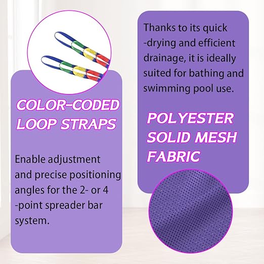 Full Body Patient Lift Sling for Bed, Shower, Chair Transfer- Ideal for Elderly, Senior, Disabled, Quick-Drying Mesh Fabric, Supports Up to 500lbs (Purple, Large)