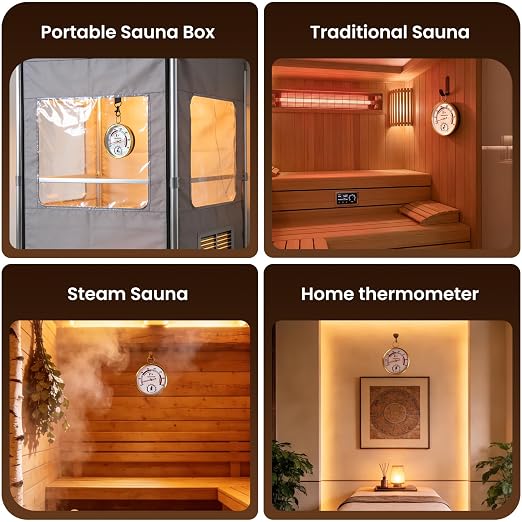 Sauna Thermometer Fahrenheit, 2-in-1 Thermometer and Hygrometer, Precision Temperature Gauge & Thermostat for Portable Steam Sauna Box, Home Infrared Indoor Use Essential Accessory