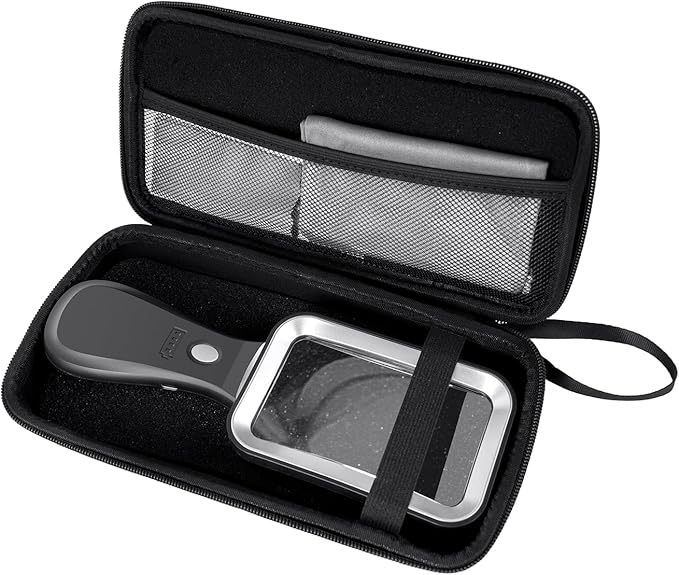 10X Magnifying Glass with Light and Case, Rechargeable Magnifier with 3 Color Modes, Lighted Magnifying Glass Handheld for Seniors Reading Low Vision, Inspection, Close Work