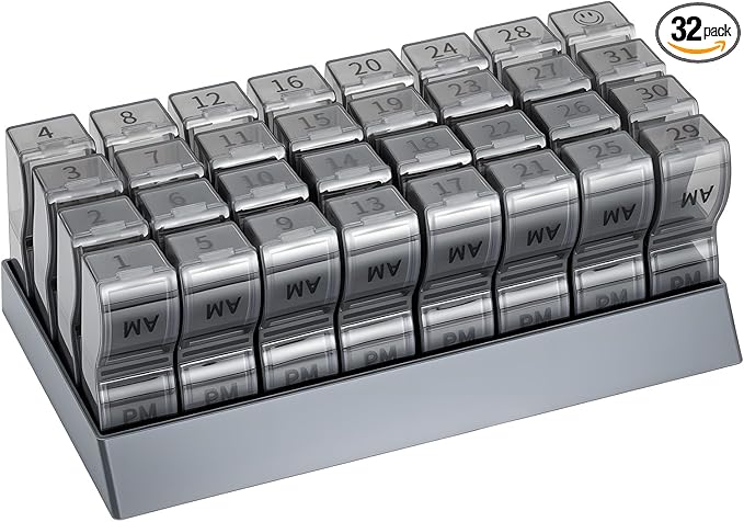 Monthly Pill Organizer 2 Times a Day, one Month Pill Box AM PM, 30 Day Pill Case Small Compartments to Hold Vitamin and Travel Medicine Organizer, 31 Day Pill Organizer, 4 Week Pill Cases（Grey）