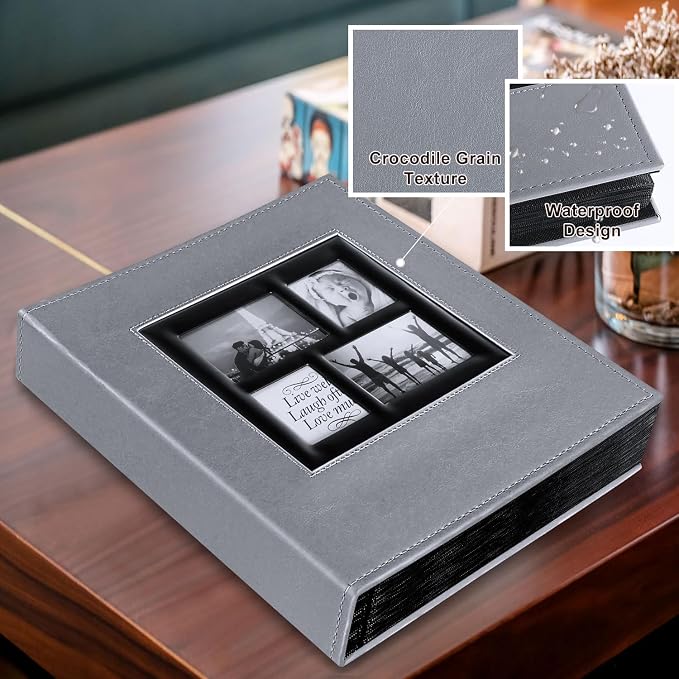 Ywlake Photo Album 4x6 500 Pockets, Large Capacity Family Wedding Leather Picture Albums Holds 500 Horizontal and Vertical Photos Grey