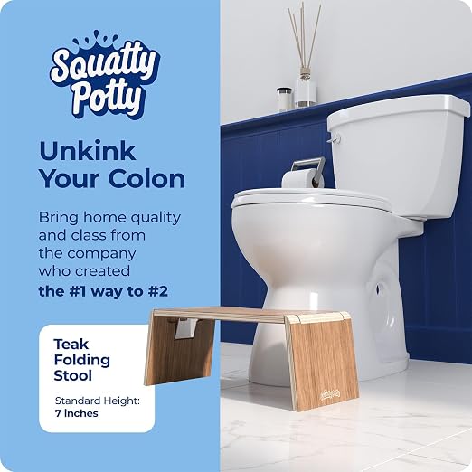 Squatty Potty Oslo Teak Folding Toilet Stool – Compact, Stylish, and Space-Saving Design for Better Bathroom Posture, Durable Teak, No Assembly Required