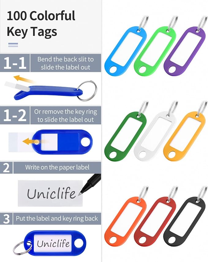 Uniclife 100 Position Key Cabinet with Combination Lock Resettable Black Digital Security Storage Box Steel Key Organizer with Colorful Key Tag Labels Stickers and Hooks