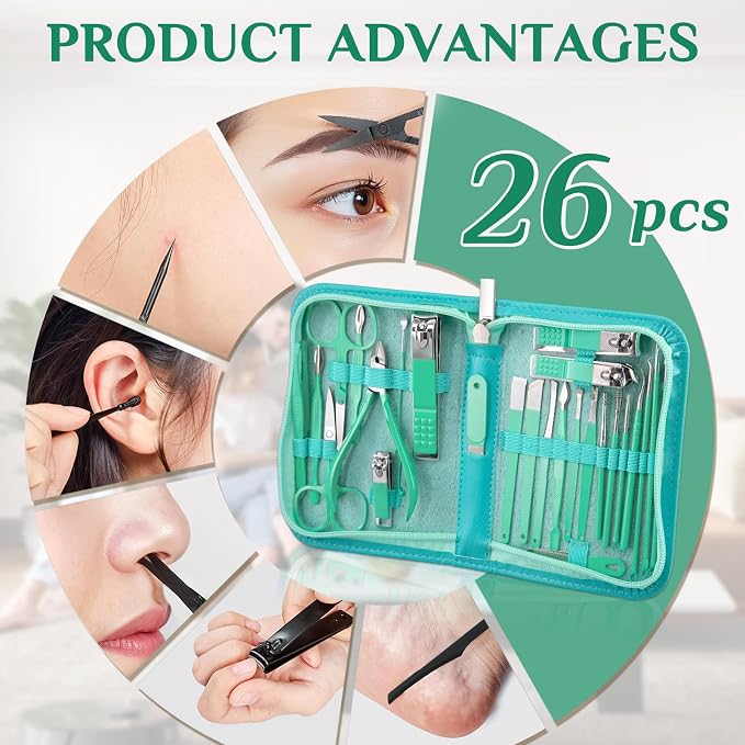 MINKINH 26-Piece Travel Manicure Set, Portable Nail Kit for Men and Women | Carbon Steel Nail Clippers, 410 Stainless Steel Tools, PU Storage Case for Luggage, Backpack, Gym Bag and On-the-Go Care