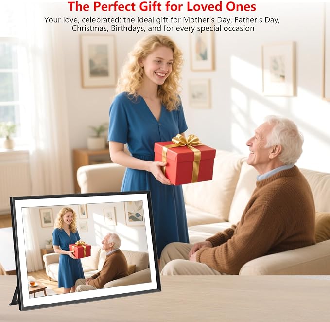 FRAMEO 15.6 Inch 32GB Large Digital Photo Frame, Digital Picture Frame WiFi, IPS HD Touch Screen, Photo Frame with Auto-Rotate Instant Share Photo/Video Sharing via Frameo App, Gift for Mom