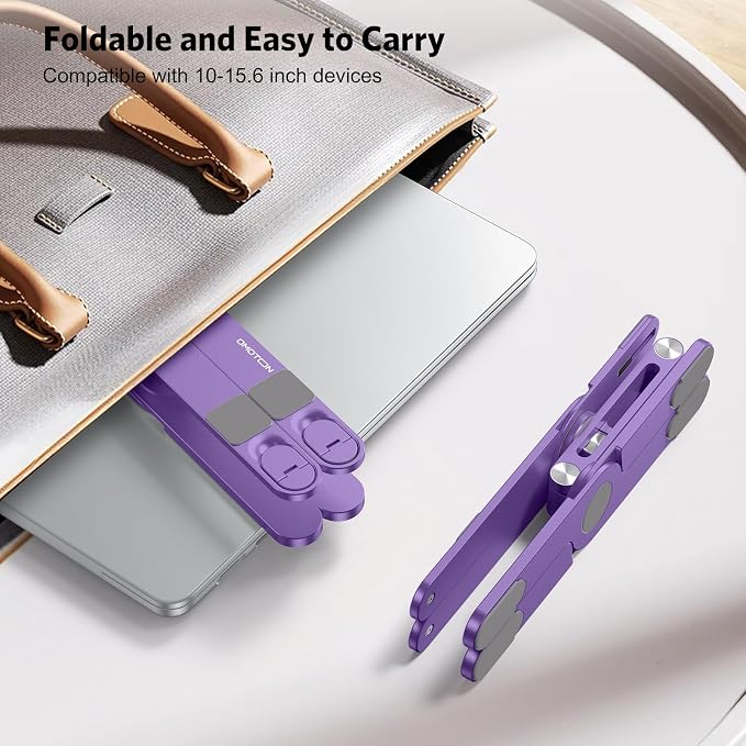 OMOTON LA10 360° Rotating Laptop Stand Riser Foldable for Desk, Purple | Aluminium Aolly, Adjustable Height Angles, Collaborative Work, Easy Storage, Fits Laptops up to 17", for MacBook Pro/Air HP