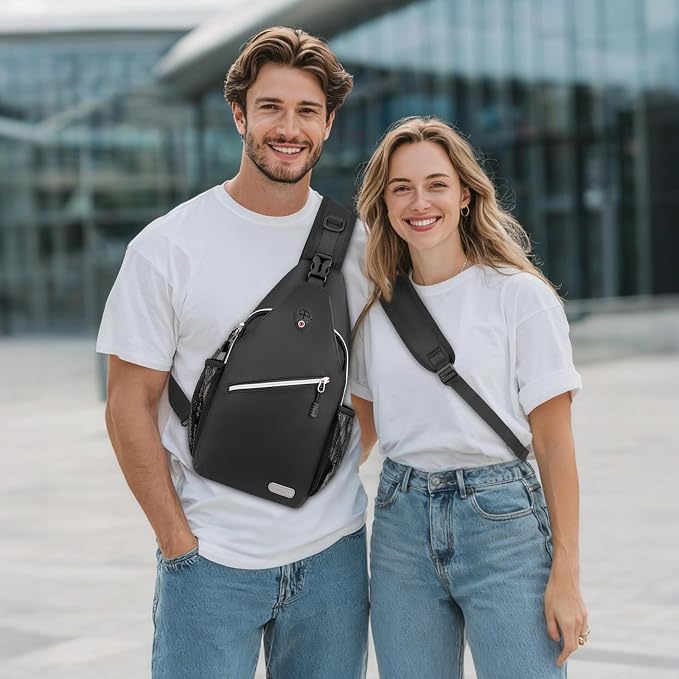 MOSISO Small Sling Bag for Men, Crossbody Shoulder Chest Daypack Bag | Sling Backpack for Casual Travel Hiking