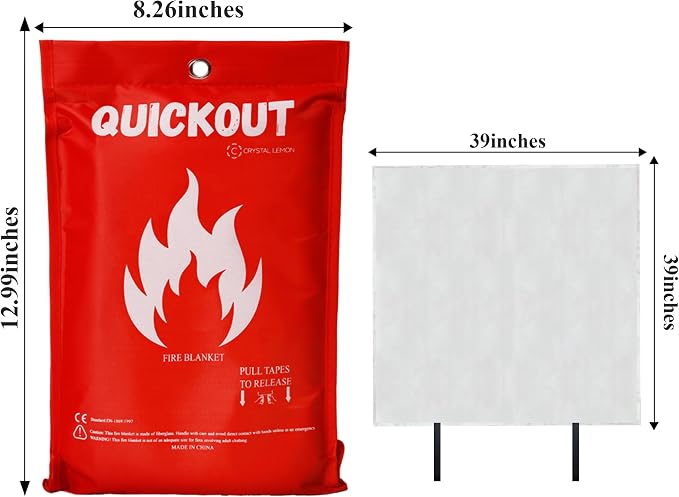 Crystal Lemon Fire Blanket for Home and Kitchen, Fiberglass, 2 Pack | 39 x 39 Inches, Home and Kitchen, Household Fire Safety, Kitchen Fire Blanket, Fireplace Safety, Multi Location Coverage