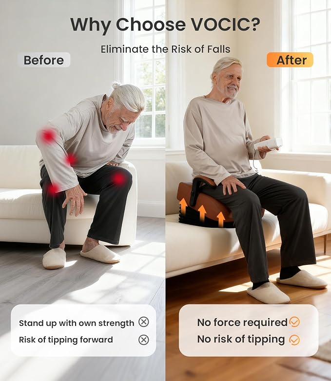 VOCIC Electric Seat Lift, Cordless & Portable Power Stand Assist with Rechargeable Remote, Sit Support for Long Hours, 400LB Heavy Duty Seat Riser for Chair (AX16 PRO)