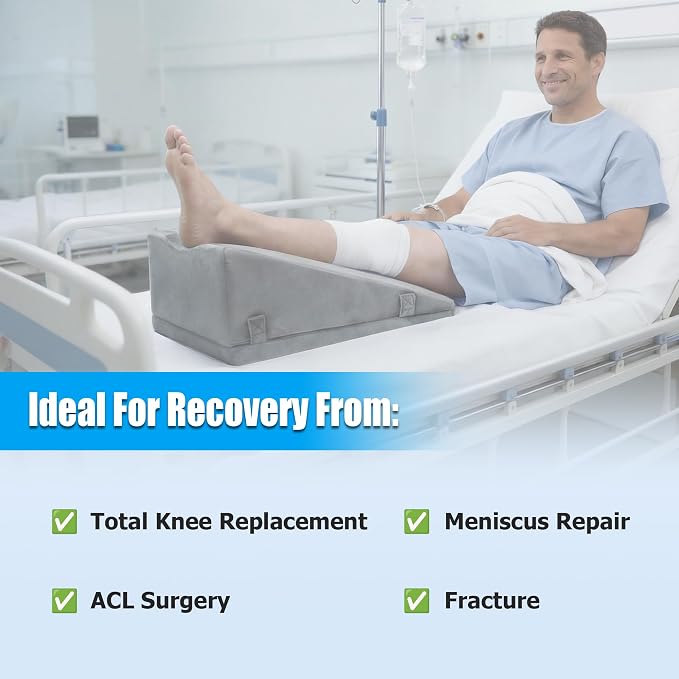 Leg Elevation Pillows for After Surgery – Keeps the Knee Straight, Ergonomic Wedge Pillow with Full-Leg Contour for Post-Op, Injury & Pain Relief, Reduces Swelling, Memory Foam & Washable Cover