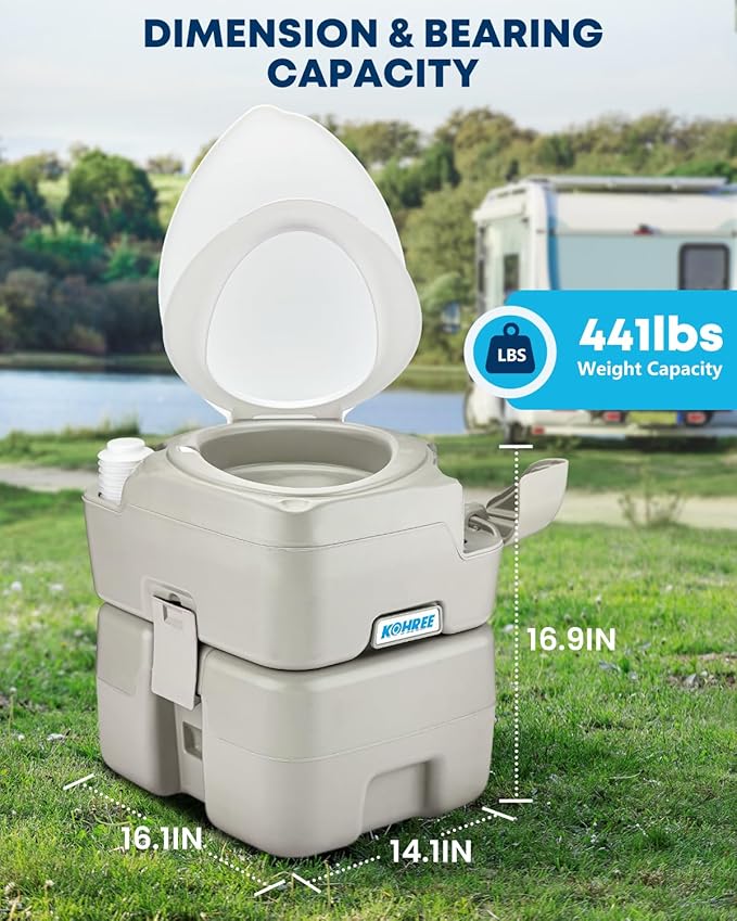 Kohree Portable Toilet for Camping 5.3 Gallon, 20L Cassette Toilet | Porta Potty for Adults with Diagonal Elongated Bowl Seat, Bellows Flush Pump, Flushable Leakproof Toilet for RV Trailer Camp