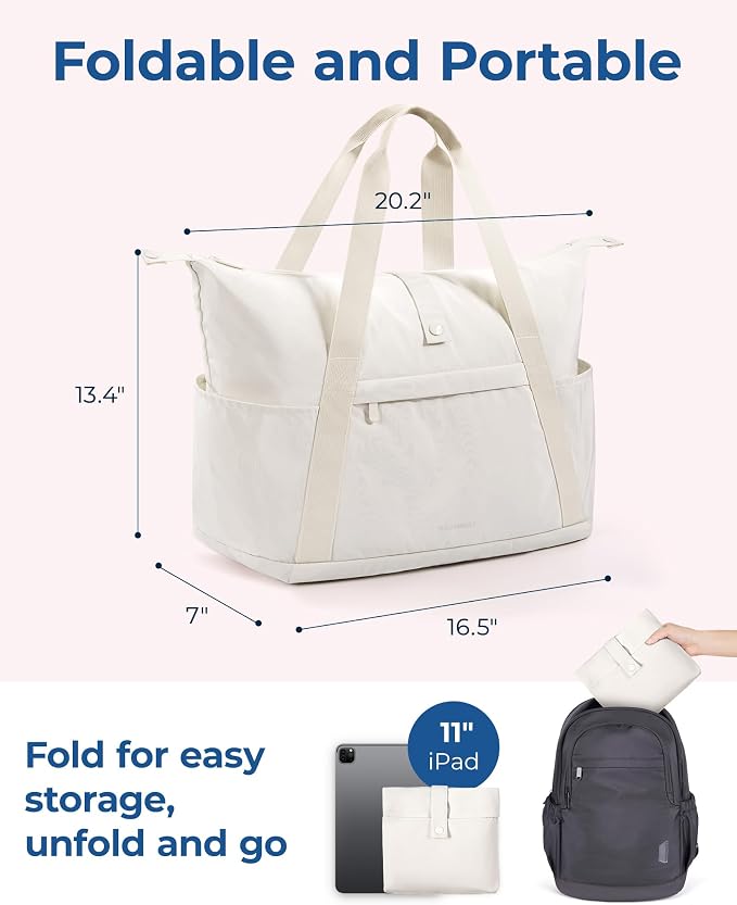 BAGSMART For Spirit Airlines Personal Item Bag, 23L Foldable Weekender Bags for Women Gym Tote Overnight Bag for Travel