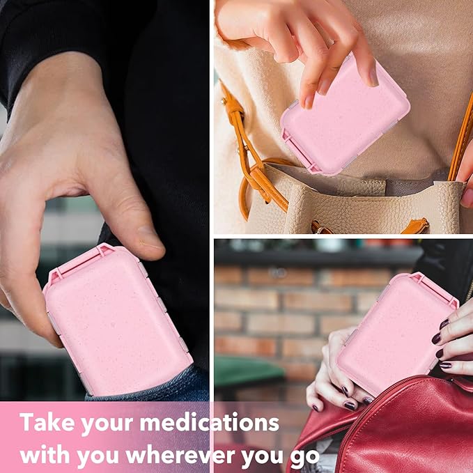 Travel Pill Organizer with 189 Medicine Labels & Stickers - 7 Day Pill Organizer (Pink, 1 Pack)
