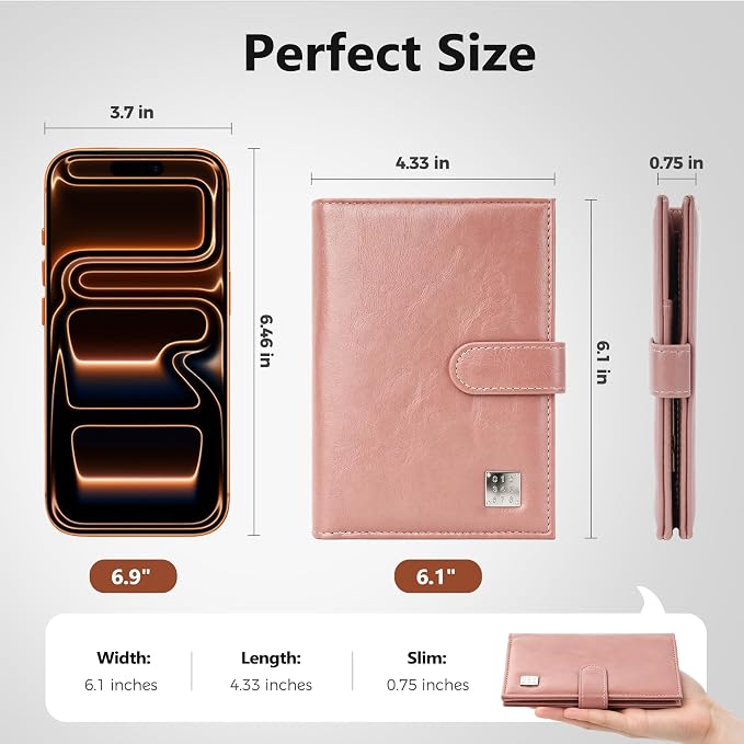 Veki Passport Holder for Travel, RFID Blocking Passport Cover, Pink | Passport Wallet, RFID Blocking, PU Leather, Durable Passport Case with Card Holder, Pen Slot, Travel Essentials for Women Men