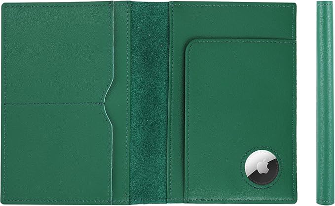 STAR VISTA Albatross Leather Travel Passport Holder, Minimalist Design, Calfskin Leather Case for Women and Men - Slim Passport Wallet, Bifold, RFID Blocking, with AirTag Holder, Green