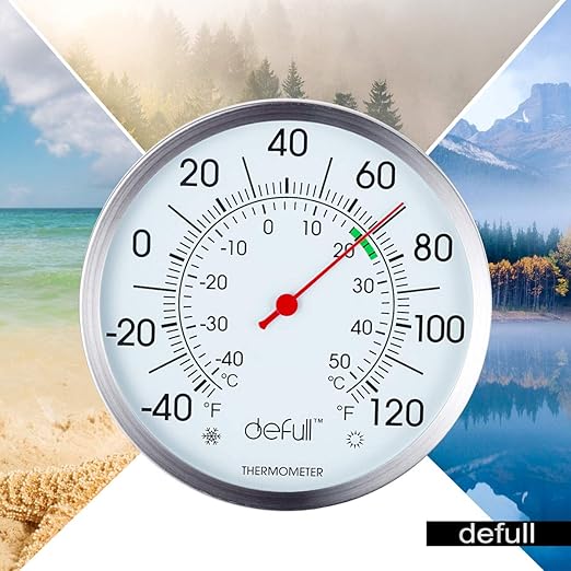 5" Large Dial Indoor Outdoor Thermometer - Battery-Free, Dual Scale -40°F to 120°F / -40°C to 50°C, Stainless Steel with Wall Mount or Table Stand for Home, Patio, Garage