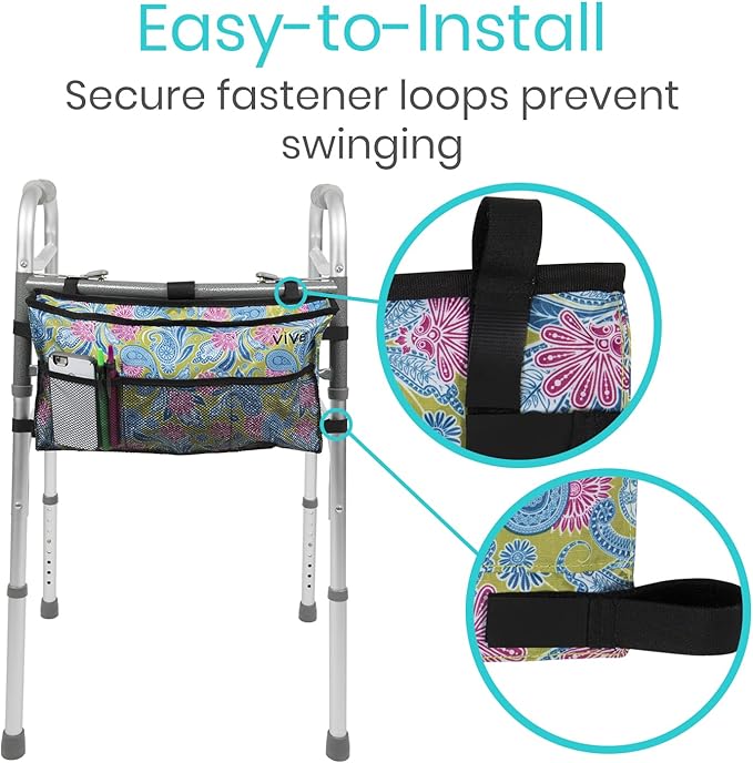 Vive Walker Bag - Accessories Wheelchair Basket Pouch (Water Resistant) - Seniors Caddy Accessory Attachment for Folding, Rolling Walkers - Carry Storage Carrier Tote - Lightweight, Universal Size