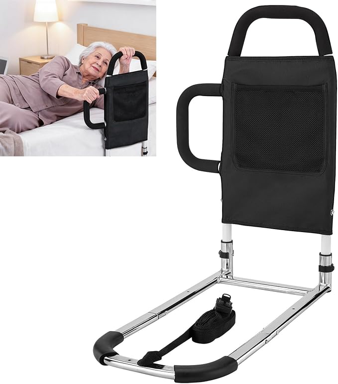 2026 Upgraded ASTM Approved Bed Assist Rail Adjustable 400 LBS Senior Bed Cane Anti-Slip Handle & Storage Pocket