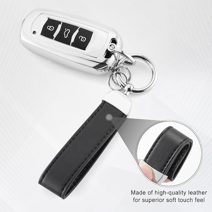 JUSTTOP Leather Keychain, Car Key Chain with Anti-Lost D-Ring and 2 Key Ring, Keychain Wristlet, Car Accessories, Universal Keychain for Men and Women (Black)