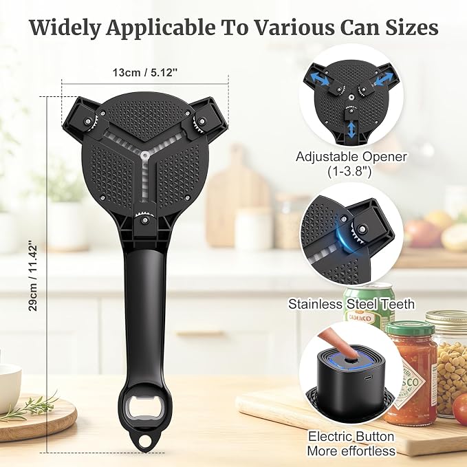 Electric Jar Opener for Seniors with Power Clamp Technology, 2-in-1 Patent Automatic Jar & Bottle Opener, 800mAh Rechargeable, Comes with Bonus Anti Slip Gripper Pad for Beer, Dressing and Jars