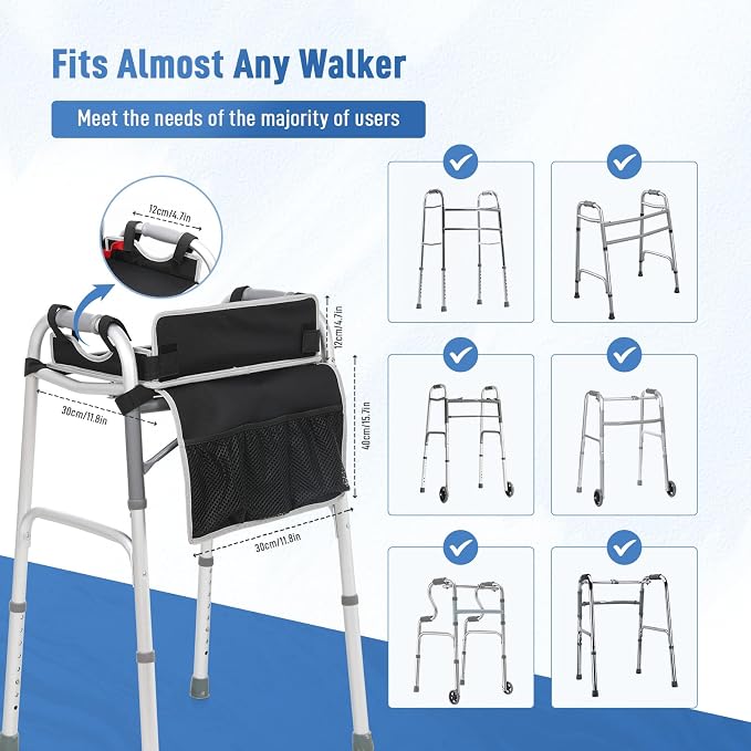 JFMkaer Walker Tray with Cup Holder – Folding Walker with Pockets & Non Slip Mat for Food,Mobility Trays Fits Most Standard Folding Walkers,Walker Accessories for Elderly