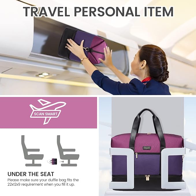 LOVEVOOK Weekender Bag for Women, Large Duffle Bag for Travel with 2 Packing Cubes, Carry on Overnight Bag with Shoe Compartment, Mom Hospital Bags for Labor and Delivery
