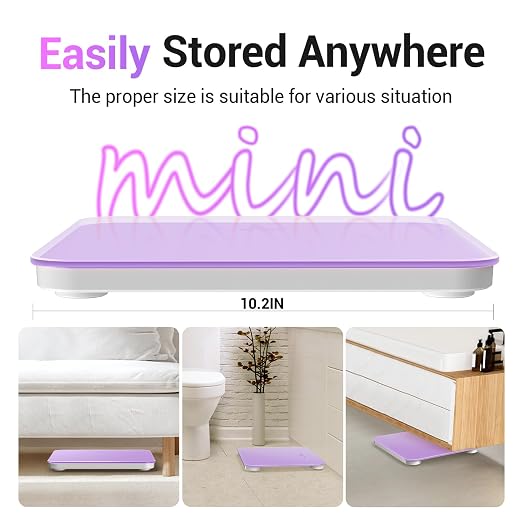 Ovutek Bathroom Scale for Body Weight, Highly Accurate Digital Weighing Machine for People, Upgraded Batteries Included, Compact Size, LED Display, High Standards Sturdy Tempered Glass, 400lb (Purple)