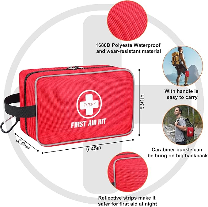 330 Piece First Aid Kit, Medium | Well-Organized Waterproof Compact Medical Kit, For Home, Car, Travel, Camping, Hiking, Truck, Office, Sports