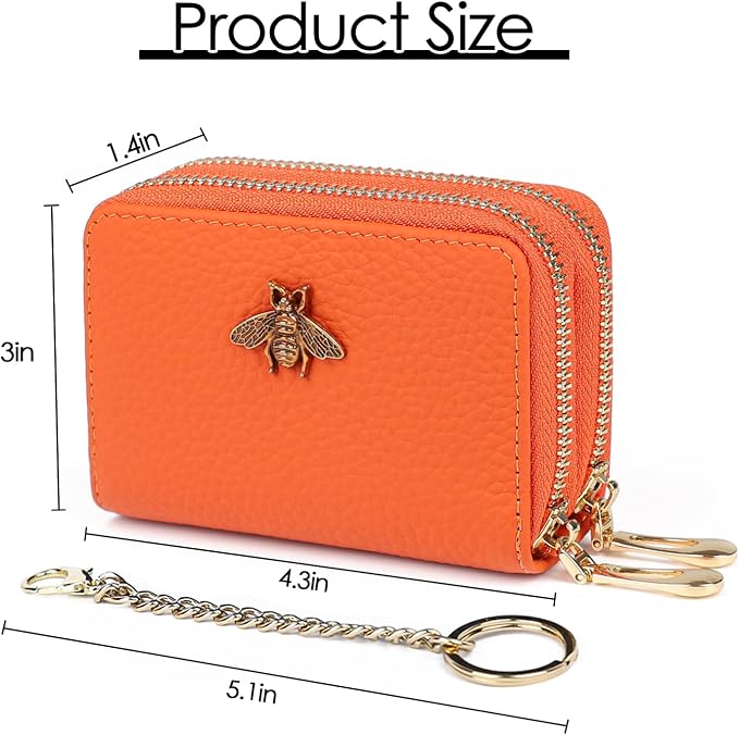 imeetu RFID Credit Card Holder, Small Card Wallet Women, Leather Card Case | Genuine Leather Women's Card & id Cases, Change Coin Purse with Zipper Keychain id Window, 20 Colors & 3 Styles, Daily, Gifts