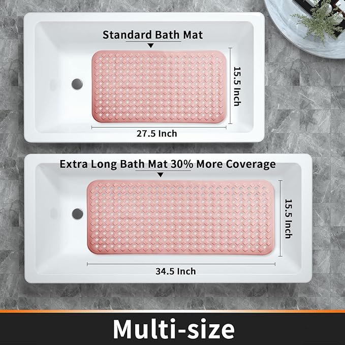 Yimobra Bathtub Mat Non Slip, Super Strong Suction Cups, 27.5"x15.5" Long Shower Mat with Drain Holes, Machine Washable Fast Draining Bath Mats, Bathroom Essentials,Pink
