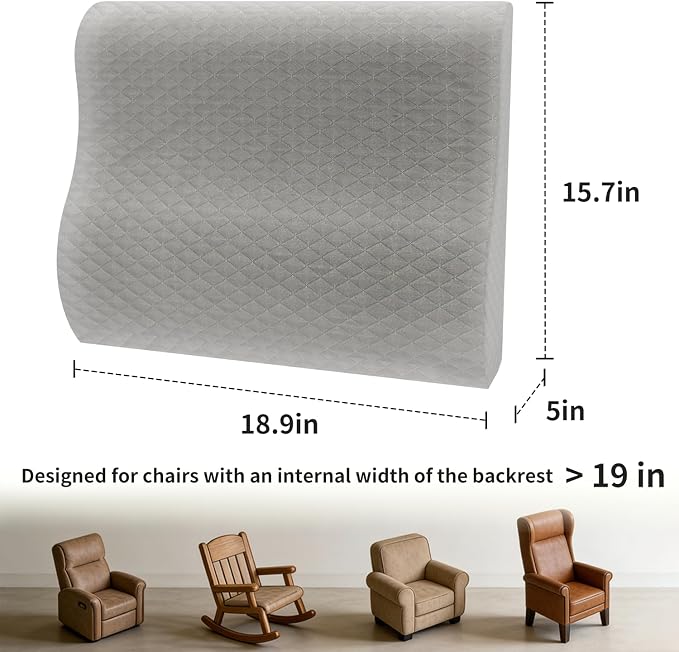 Lumbar Support Pillow for Recliner - Backrest for relieving lower back pain | Couch Cushion with Gel Memory Foam & High-density Foam, for Sofa, Accent Chair & Armchair, adjustable straps & washable cover