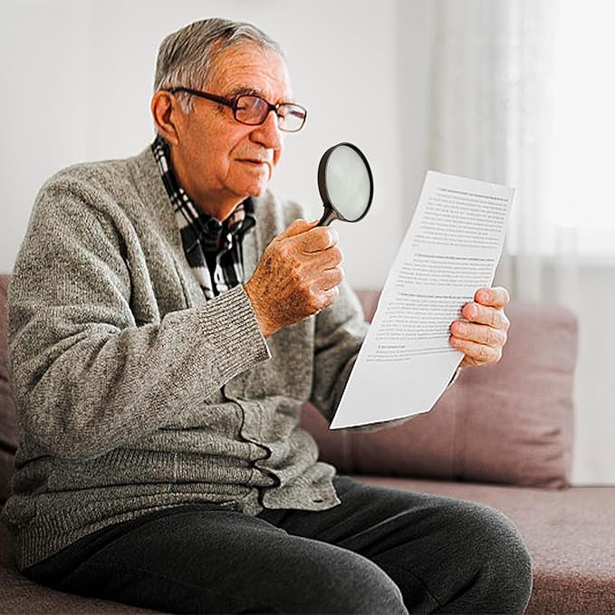 10X Handheld Vintage Magnifying Glass, Portable Reading Magnifying Glass with Wooden Handle, Reading Magnifier for Senior/Low Vision/Map/Inspection/Handcraft Hobby