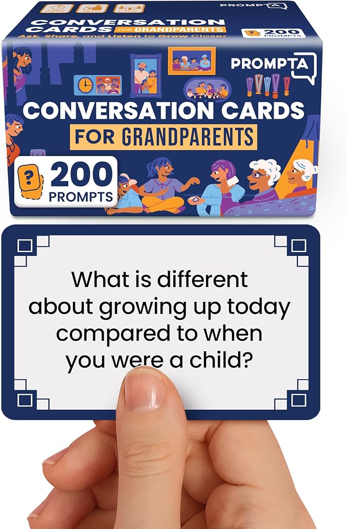 200 Conversation Starters for Grandparents – Thoughtful Gifts for Seniors – Family Games for Kids and Elders to Connect and Share – 3.5” x 2.5” Sized Cards – Get to Know Your Elderly