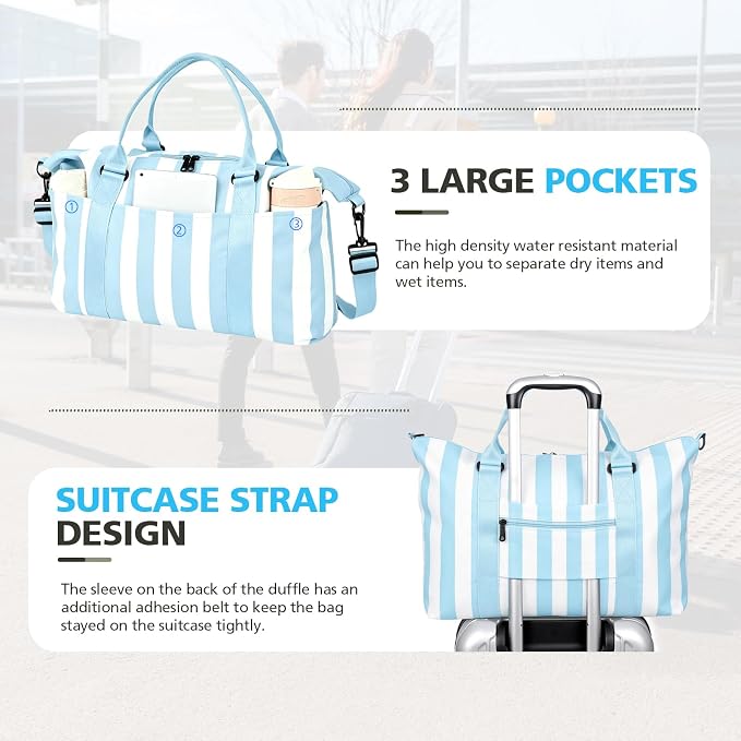 TOPBAG Travel Duffle Bag, Waterproof Weekender Carry On Tote Bags for Women, Sport Gym Bag for Men, Hospital Bag for Labor and Delivery, Overnight Luggage Bag with Trolley Sleeve