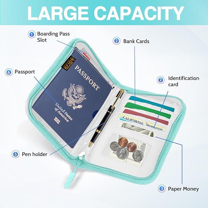 Passport Holder for Travel, Women Rfid Blocking Passport Wallet, Travel Essentials Premium Wallets, Waterproof Passport Holders Bag for Men Traveling, Travel Document Organizer Credit Cards Case