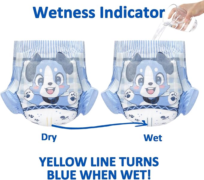 Littleforbig Adjustable Hook-and-Loop Fastener Closure Adult Printed Cloth Back Diaper 10 Pieces - Little Blue BabyFur (Medium 28"-38")