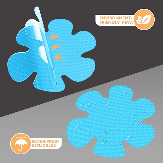 24 PCS Non Slip Bathtub and Shower Safety Stickers, Anti-Slip Stickers and Adhesive Decals Scraper for Bath Tib, Shower Floor, Stairs, Ladders - Flower Shape, Blue