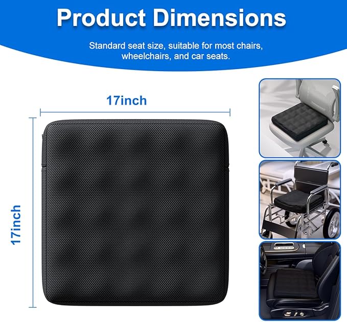17x17 Inch Inflatable Wheelchair Cushion for Pressure Sores on Buttocks - Pressure Relief Air Seat Cushion Ideal for Seniors, Elderly & Wheelchair Users