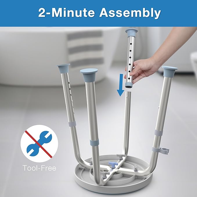 Swivel Shower Stool for Inside Shower, 360° Rotating Bath Stool with Non-Slip Seat Pad, Adjustable Shower Chair for Seniors with 6 Height Levels, Lightweight Seat Supports 300 lbs, Tool-Free Assembly