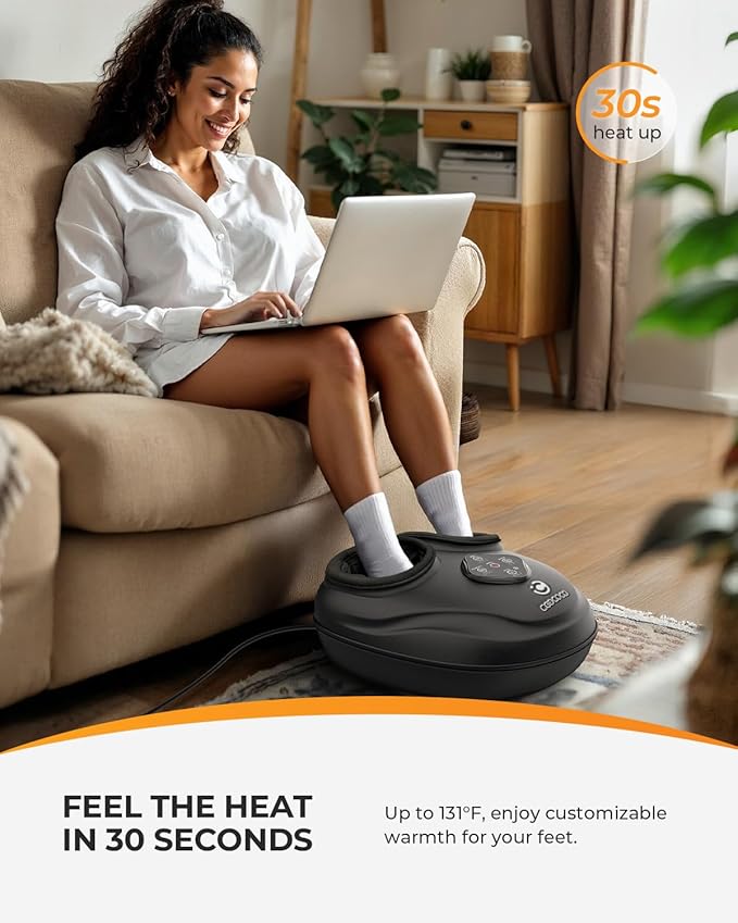CooCoCo FSA Eligible Foot Massager with Heat, Upgraded Shiatsu Feet Massager for Plantar Fasciitis, Neuropathy, Foot Warmer for Women Men Mom, Feet Massage Machine with Kneading, Compression, Size 14
